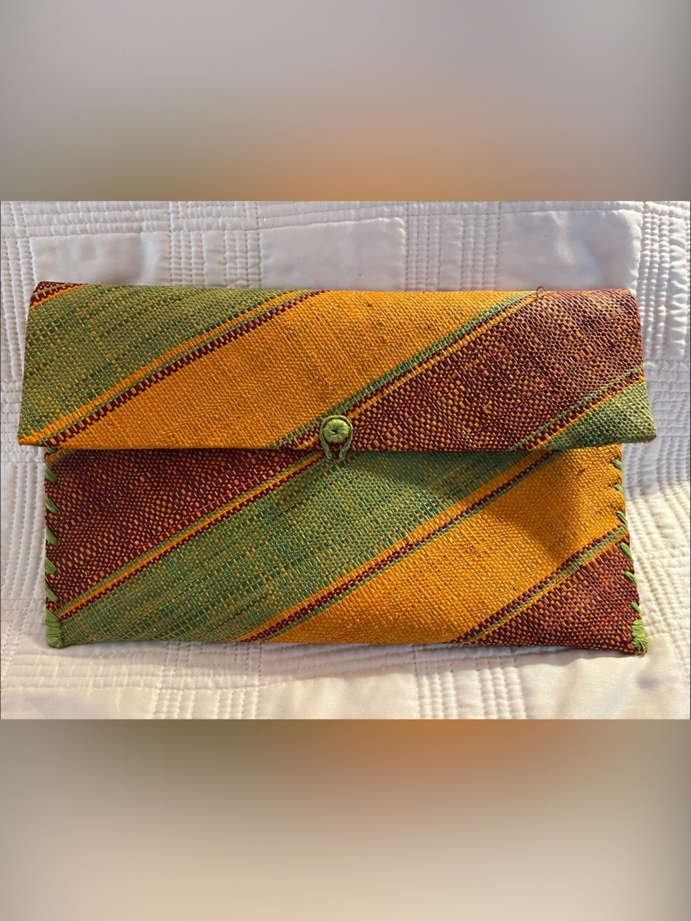 Handwoven Green, Orange & Brown Striped Clutch